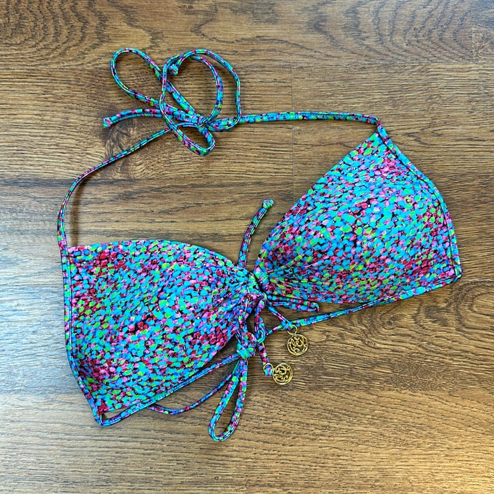 Luli Fama Colorful Rhinestone Bikini Top, Medium, push-up bikini cut out